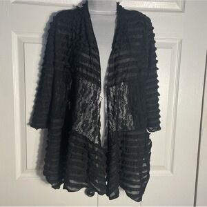 Mod'Land Paris Lace Kimono Womens M Black Sheer Open Front Whimsigoth Ruffle Top